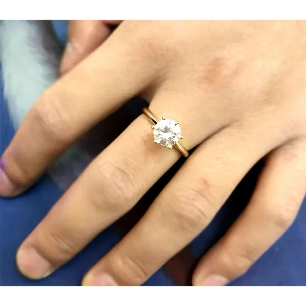 NEW 2 Ct Solitaire Simulated Diamond 14k Gold Plated S925‎ Engagement Ring